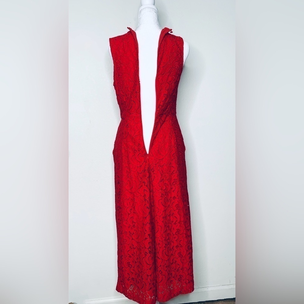 Anthropologie Jumpsuit pockets Jaeda Lace Wide-Leg Moulinette Soeurs Red size 2 - Picture 3 of 16